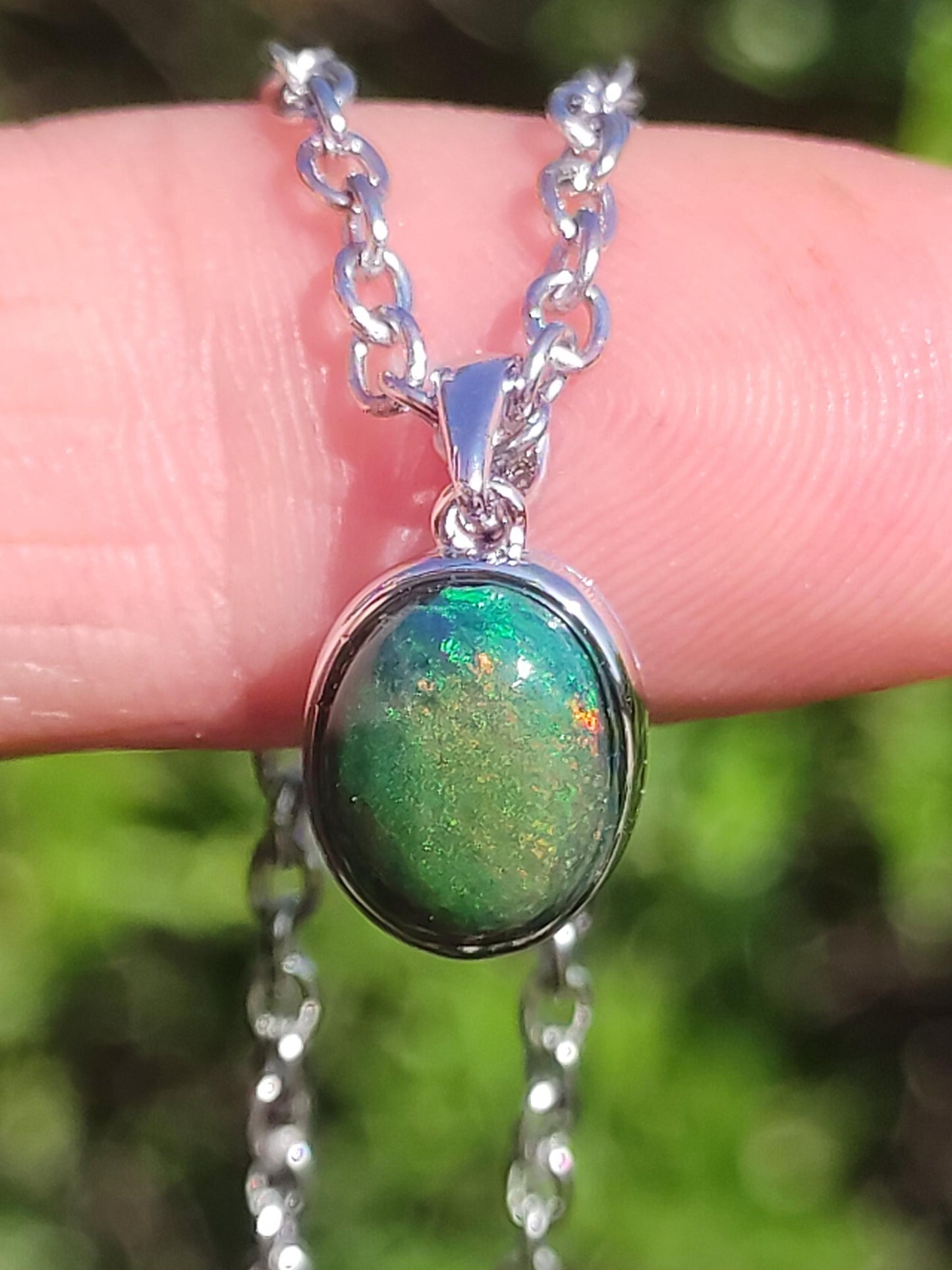 AAA Ethiopian Black Opal 925 Silber - Edelstein Kette bunt Rarität Edel Natur Heilstein Kristalle Anhänger Mann Frau Geschenk Er Sie Edel