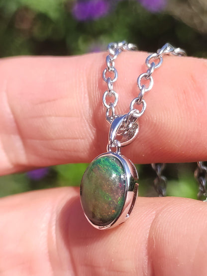 AAA Ethiopian Black Opal 925 Silber - Edelstein Kette bunt Rarität Edel Natur Heilstein Kristalle Anhänger Mann Frau Geschenk Er Sie Edel