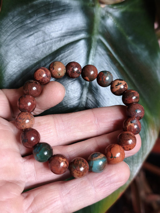 Bracelet en opale 10 mm - Pierre précieuse GOA Hippie Boho Ethno Pierre de guérison naturelle Cadeau pour lui Elle Homme Femme Petite amie Rareté Bijoux colorés Tendance Puissance