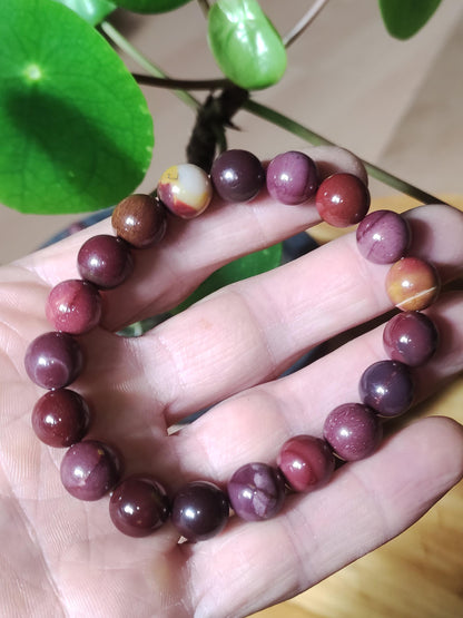 10mm Mookaite ~ Gemstone Bracelet Stretch Hippie Boho Ethnic Indie Natural Healing Stone Crystals Energy Chakra Gift Woman Man Brother Unique Piece