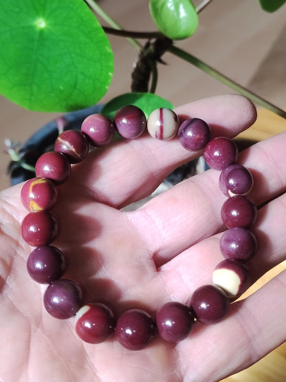 10mm Mookaïte ~ Bracelet en pierres semi-précieuses extensible Hippie Boho Ethno Indie Nature Pierre de guérison Cristaux Énergie Chakra Cadeau Femme Homme Frère Pièce unique