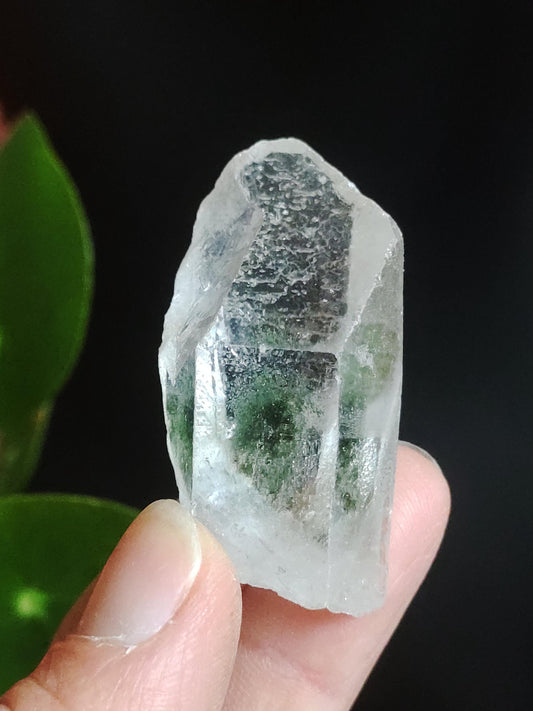 Quarz mit grünem Moos Einschluss roh Spitzen Sammler Stufen Rarität Edelstein Deko Kristall Heilstein Mineral Kollektion Energie Natur