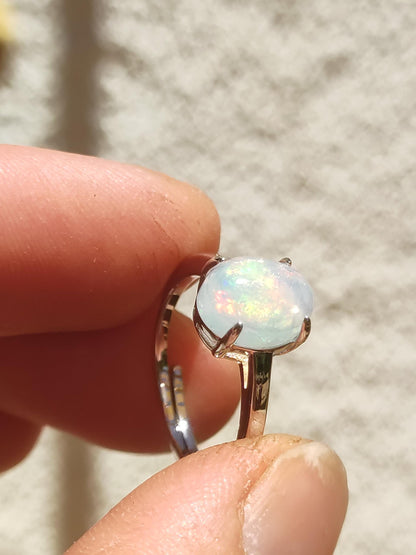 Opale éthiopienne AAA - Bague en argent 925 réglable - Pierre précieuse de guérison, puissance énergétique, bague vintage pour femme, cadeau de haute qualité pour sa femme, sa mère