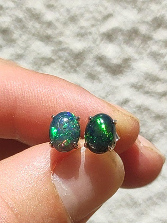Opale noire d'Éthiopie AAA - Clous d'oreilles colorés en argent sterling 925, pierre précieuse, pierre de guérison, énergie, cadeau pour femme, bijoux, rareté précieuse