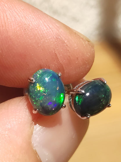 Ethiopian Black Opal AAA - 925 Sterling Silver Colorful Stud Earrings Gemstone Healing Stone Energy Woman Gift Jewelry Precious Rarity