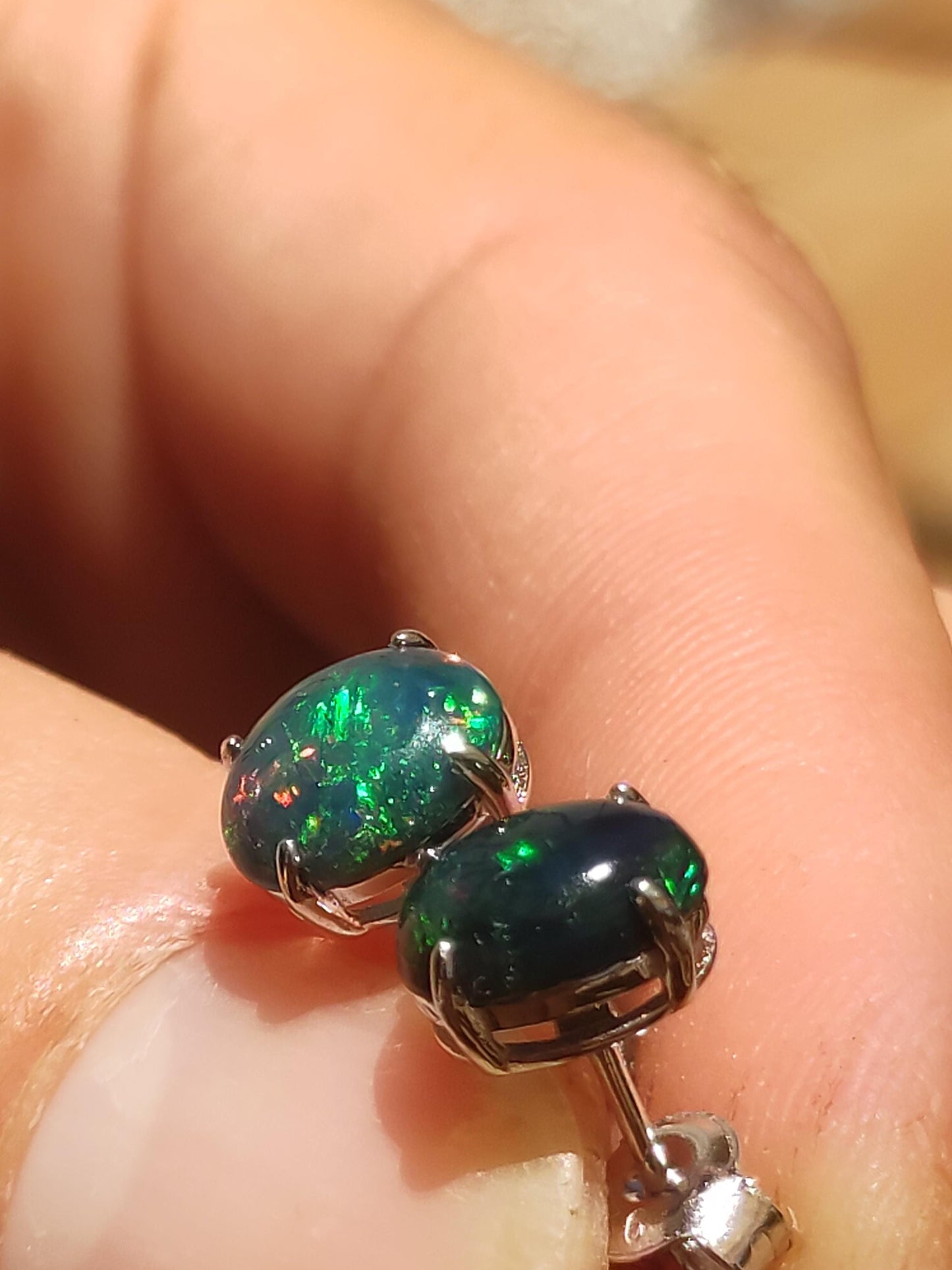 Ethiopian Black Opal AAA - 925 Sterling Silver Colorful Stud Earrings Gemstone Healing Stone Energy Woman Gift Jewelry Precious Rarity