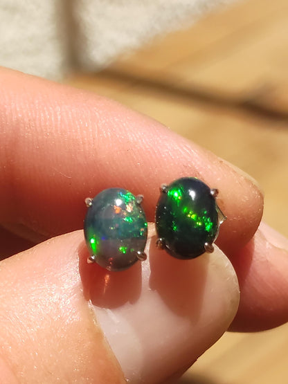 Ethiopian Black Opal AAA - 925 Sterling Silver Colorful Stud Earrings Gemstone Healing Stone Energy Woman Gift Jewelry Precious Rarity