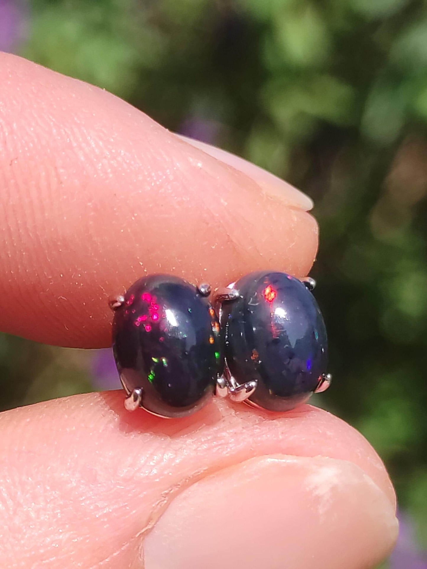 Ethiopian Black Opal AAA - 925 Sterling Silber bunt Ohrstecker Ohrringe Edelstein Heilstein Energie Frau Geschenk Schmuck Edel Rarität