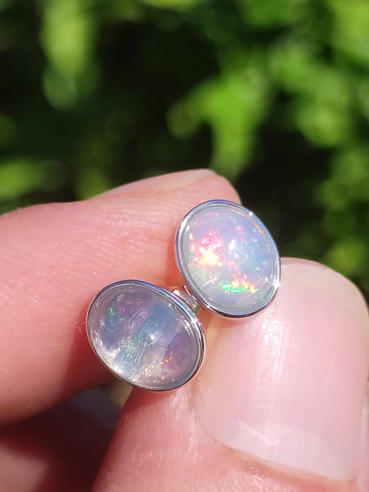 Ethiopian Opal AAA - 925 Sterling Silber Ohrstecker bunt Ohrringe Edelstein Heilstein Energie Frau Geschenk Schmuck Hochwertig Edel Rarität