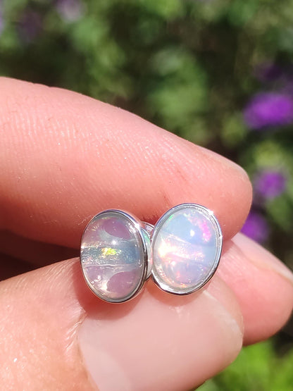 Boucles d'oreilles à tige en opale éthiopienne AAA - Argent sterling 925 - Pierre précieuse colorée - Pierre de guérison - Énergie - Cadeau pour femme - Bijoux de haute qualité - Précieux et rare