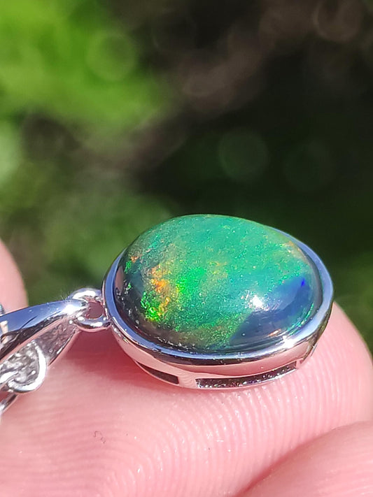 AAA Ethiopian Black Opal 925 Silber - Edelstein Kette bunt Rarität Edel Natur Heilstein Kristalle Anhänger Mann Frau Geschenk Er Sie Edel