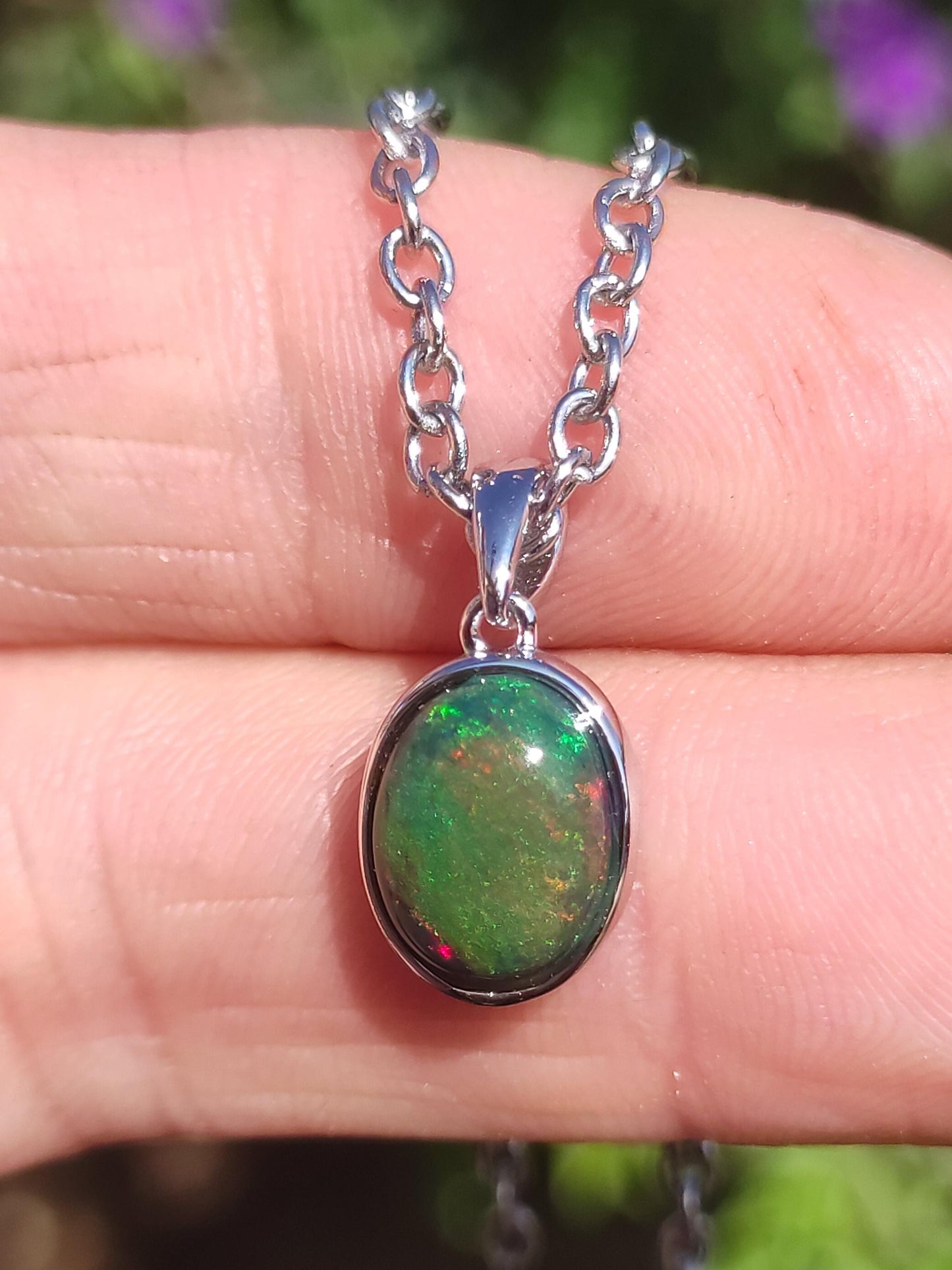 AAA Ethiopian Black Opal 925 Silber - Edelstein Kette bunt Rarität Edel Natur Heilstein Kristalle Anhänger Mann Frau Geschenk Er Sie Edel