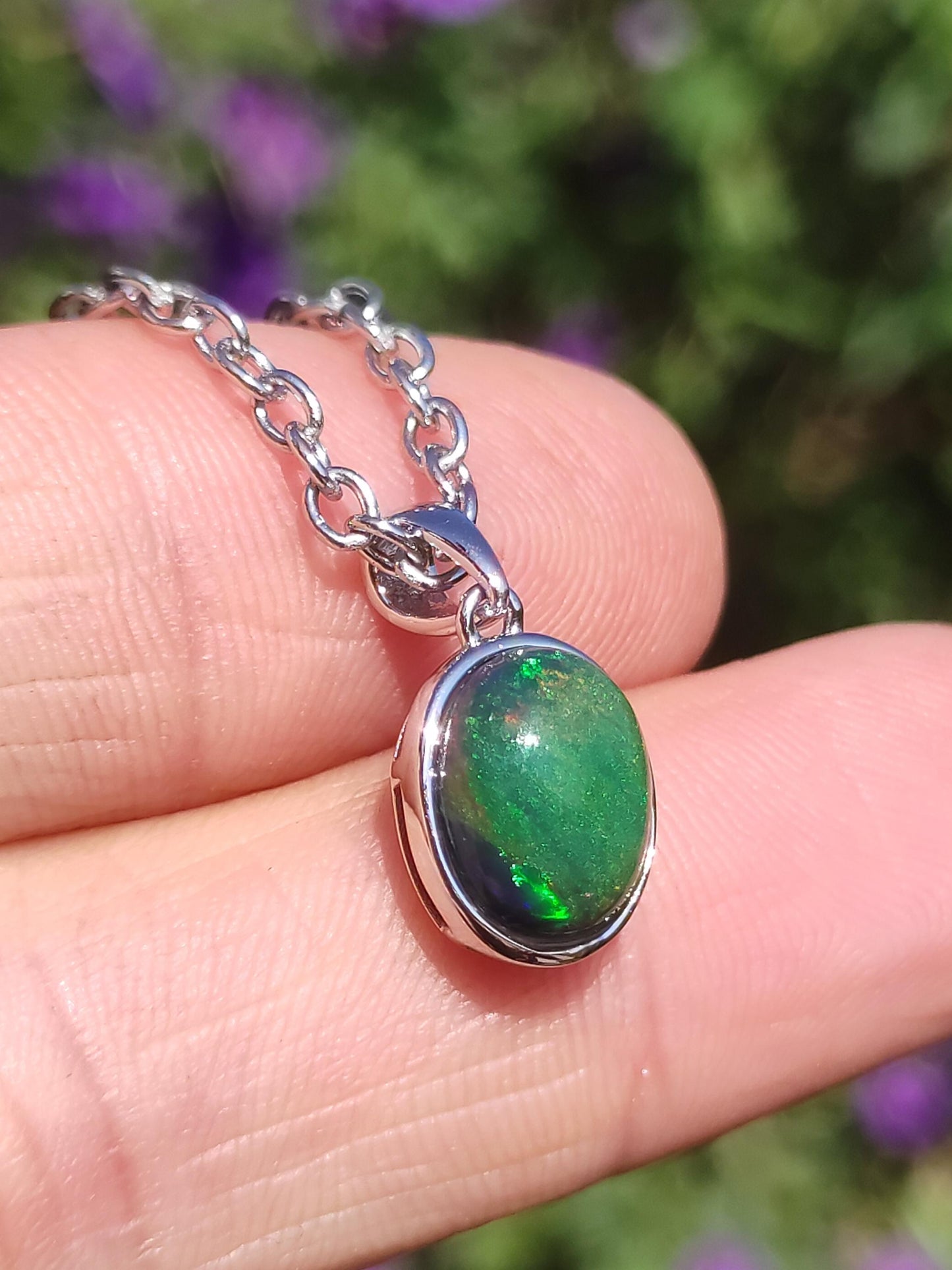 AAA Ethiopian Black Opal 925 Silber - Edelstein Kette bunt Rarität Edel Natur Heilstein Kristalle Anhänger Mann Frau Geschenk Er Sie Edel