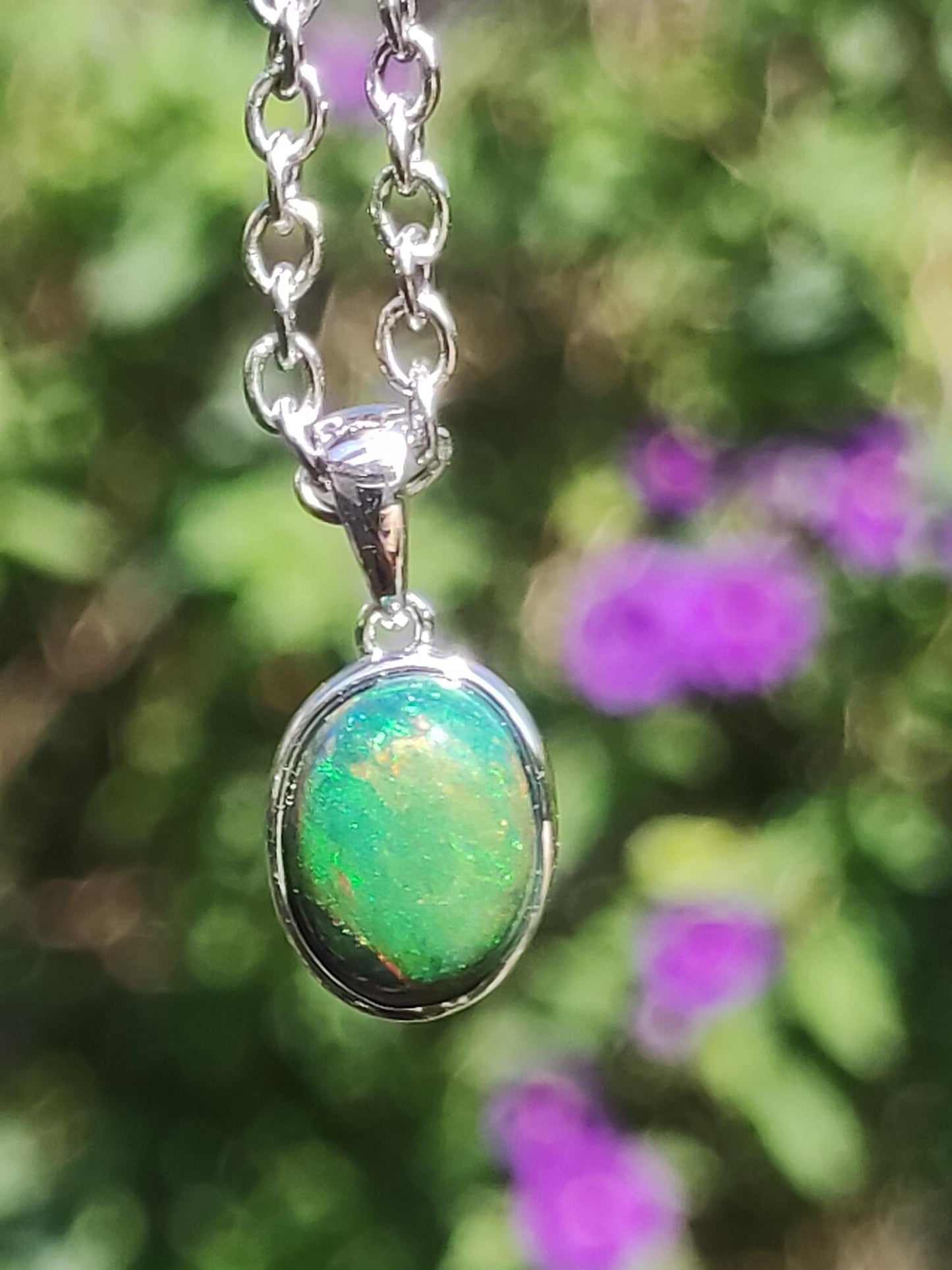 AAA Ethiopian Black Opal 925 Silber - Edelstein Kette bunt Rarität Edel Natur Heilstein Kristalle Anhänger Mann Frau Geschenk Er Sie Edel