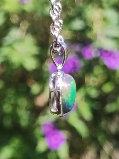 AAA Ethiopian Black Opal 925 Silber - Edelstein Kette bunt Rarität Edel Natur Heilstein Kristalle Anhänger Mann Frau Geschenk Er Sie Edel