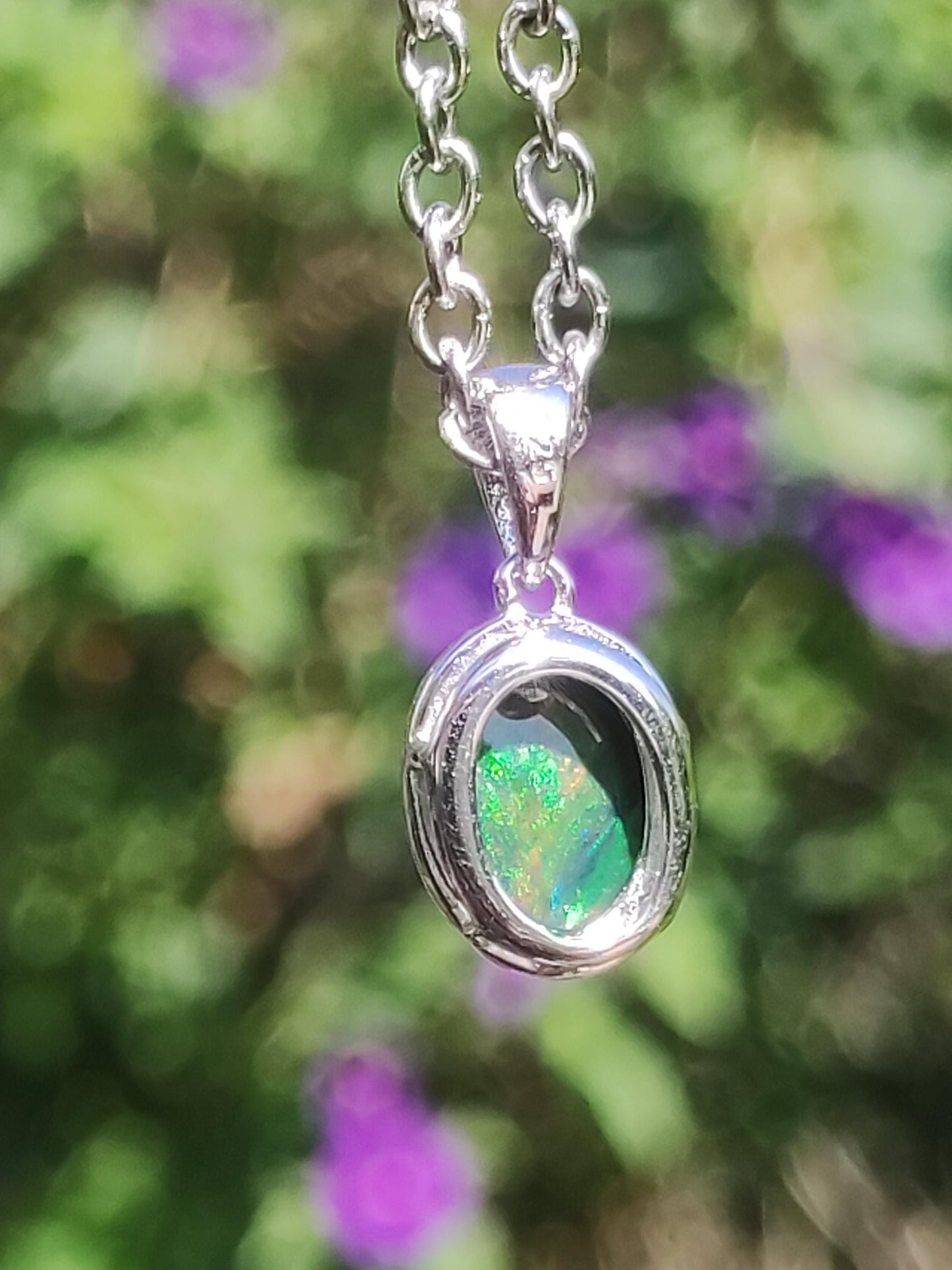 AAA Ethiopian Black Opal 925 Silber - Edelstein Kette bunt Rarität Edel Natur Heilstein Kristalle Anhänger Mann Frau Geschenk Er Sie Edel