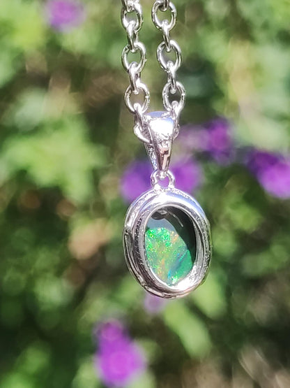 AAA Ethiopian Black Opal 925 Silber - Edelstein Kette bunt Rarität Edel Natur Heilstein Kristalle Anhänger Mann Frau Geschenk Er Sie Edel