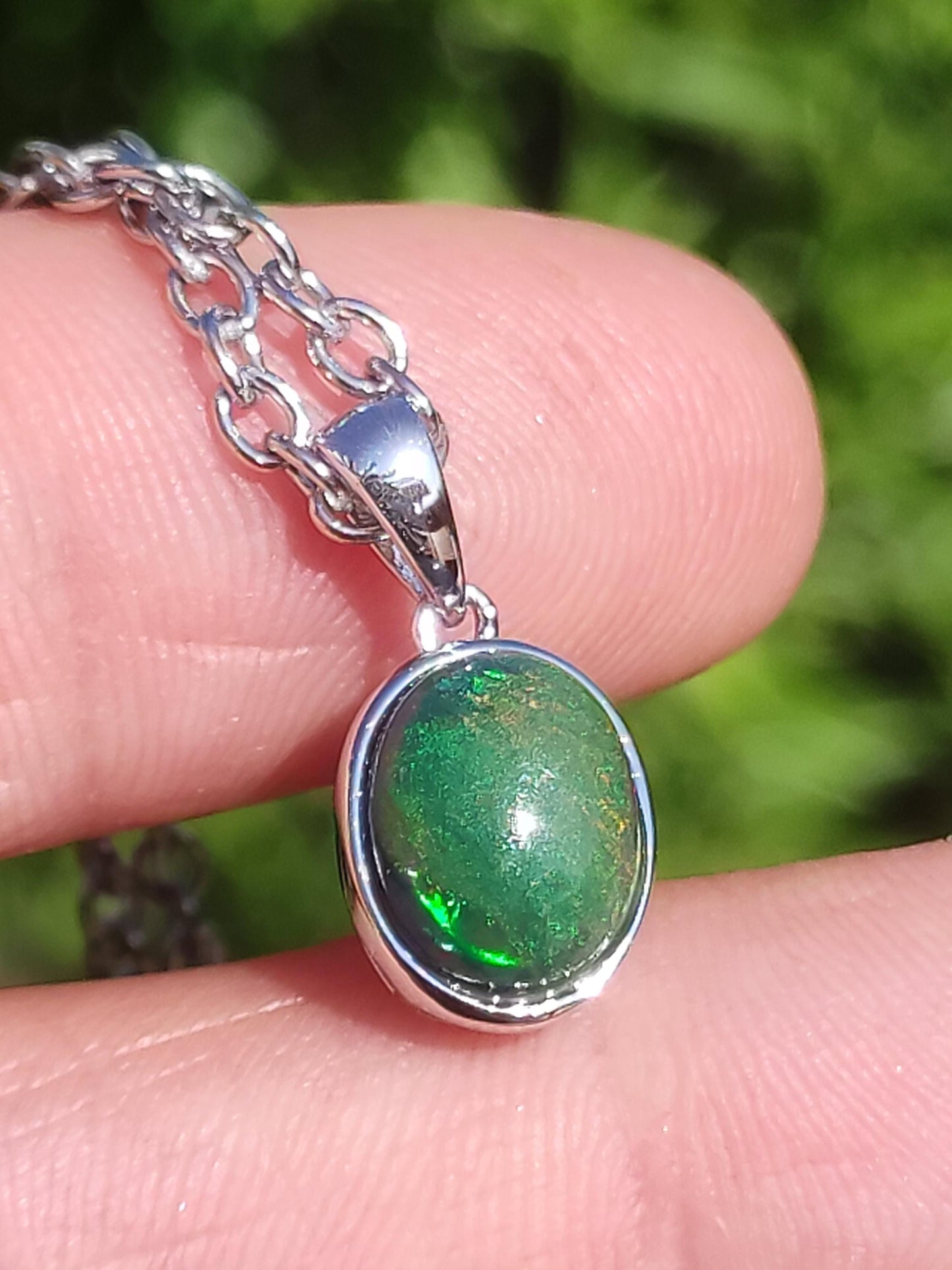 AAA Ethiopian Black Opal 925 Silber - Edelstein Kette bunt Rarität Edel Natur Heilstein Kristalle Anhänger Mann Frau Geschenk Er Sie Edel