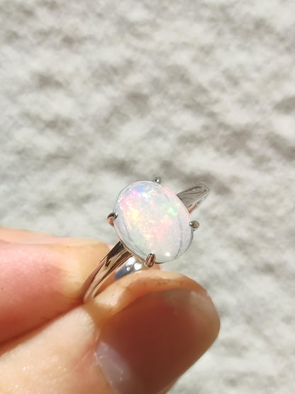Opale éthiopienne AAA - Bague en argent 925 réglable - Pierre précieuse de guérison, puissance énergétique, bague vintage pour femme, cadeau de haute qualité pour sa femme, sa mère