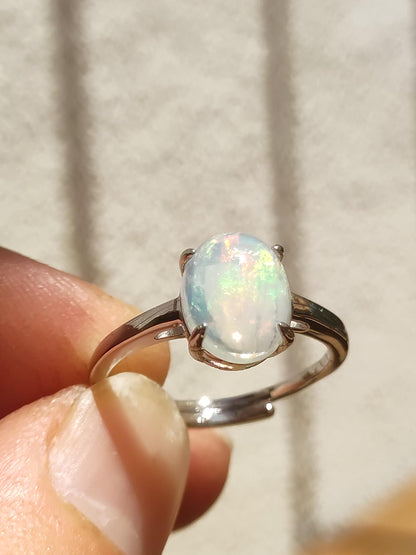 Opale éthiopienne AAA - Bague en argent 925 réglable - Pierre précieuse de guérison, puissance énergétique, bague vintage pour femme, cadeau de haute qualité pour sa femme, sa mère
