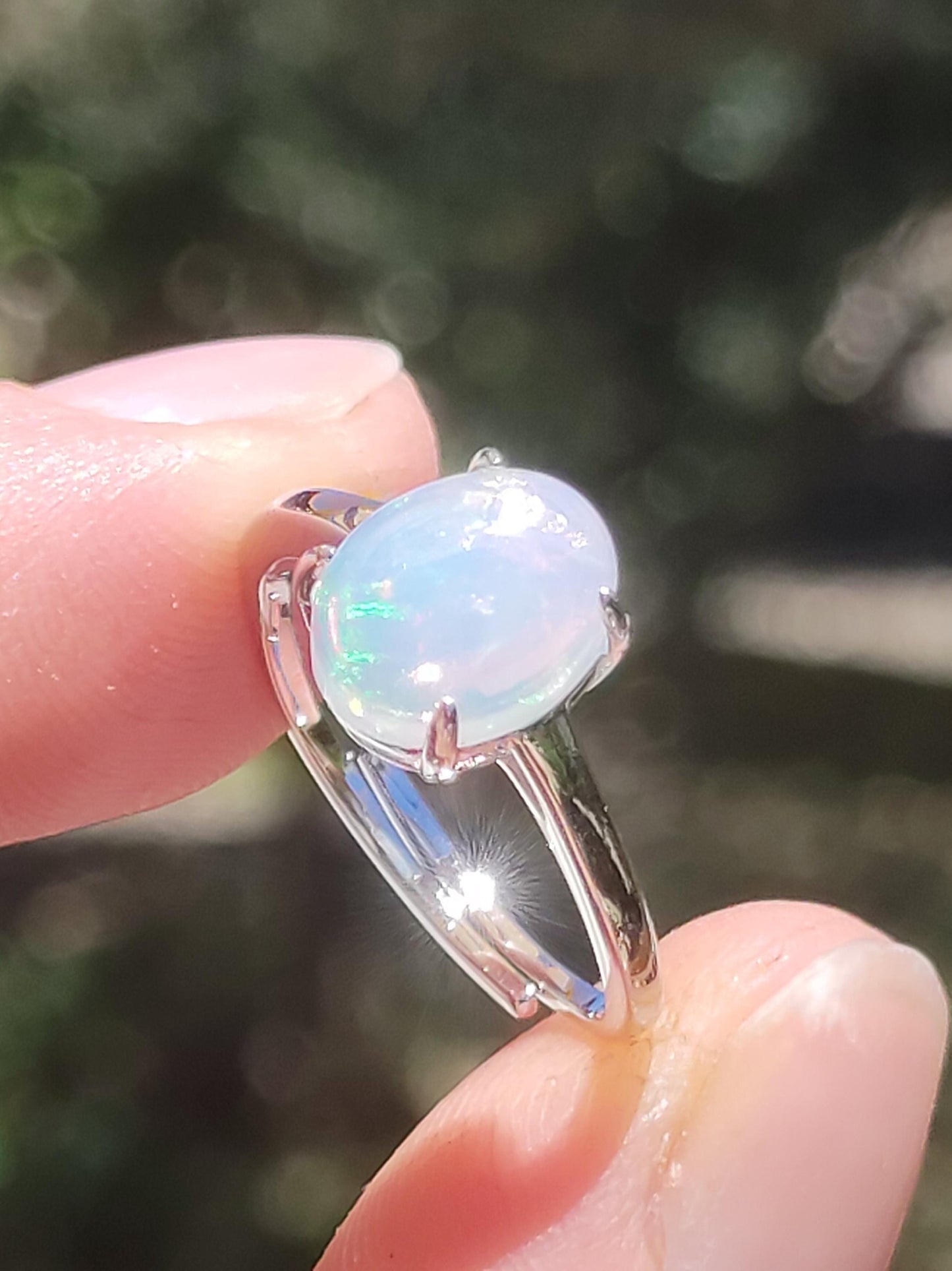 Opale éthiopienne AAA - Bague en argent 925 réglable - Pierre précieuse de guérison, puissance énergétique, bague vintage pour femme, cadeau de haute qualité pour sa femme, sa mère