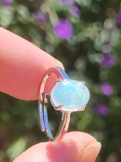 Opale éthiopienne AAA - Bague en argent 925 réglable - Pierre précieuse de guérison, puissance énergétique, bague vintage pour femme, cadeau de haute qualité pour sa femme, sa mère