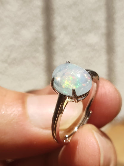 Opale éthiopienne AAA - Bague en argent 925 réglable - Pierre précieuse de guérison, puissance énergétique, bague vintage pour femme, cadeau de haute qualité pour sa femme, sa mère