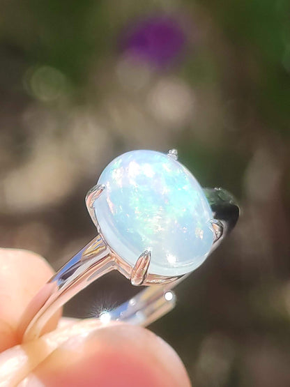 Opale éthiopienne AAA - Bague en argent 925 réglable - Pierre précieuse de guérison, puissance énergétique, bague vintage pour femme, cadeau de haute qualité pour sa femme, sa mère