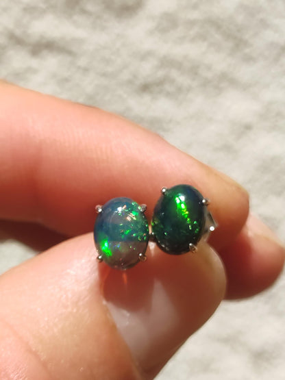 Ethiopian Black Opal AAA - 925 Sterling Silver Colorful Stud Earrings Gemstone Healing Stone Energy Woman Gift Jewelry Precious Rarity