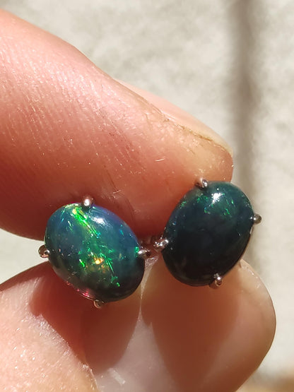 Ethiopian Black Opal AAA - 925 Sterling Silver Colorful Stud Earrings Gemstone Healing Stone Energy Woman Gift Jewelry Precious Rarity