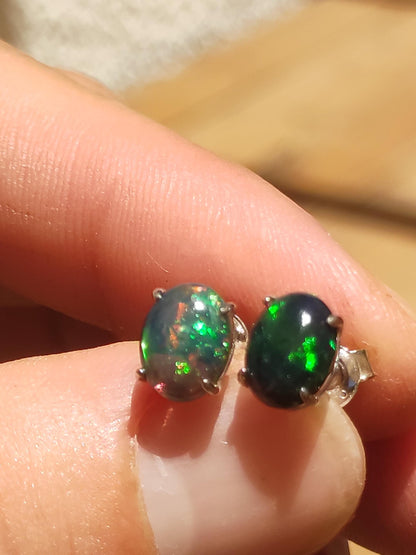 Ethiopian Black Opal AAA - 925 Sterling Silver Colorful Stud Earrings Gemstone Healing Stone Energy Woman Gift Jewelry Precious Rarity