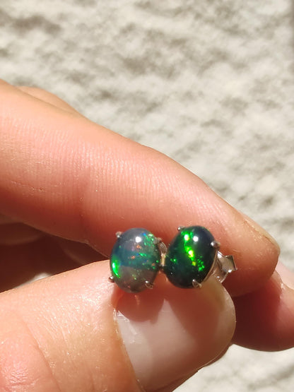 Ethiopian Black Opal AAA - 925 Sterling Silver Colorful Stud Earrings Gemstone Healing Stone Energy Woman Gift Jewelry Precious Rarity