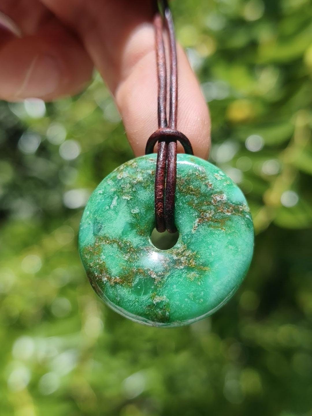 Variscit 30mm Edelstein Kette Donut Pi Scheibe rund Heilstein grün Natur Rarität Geschenk Mann Frau Er Sie Freund Bruder Glück Anhänger