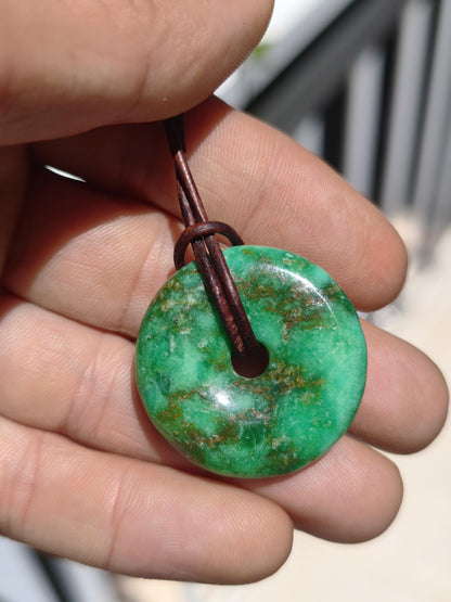 Variscit 30mm Edelstein Kette Donut Pi Scheibe rund Heilstein grün Natur Rarität Geschenk Mann Frau Er Sie Freund Bruder Glück Anhänger