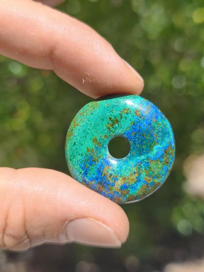 Azurit - Malachit - Chrysocoll blau grün ~ Edelstein Kette HIPPIE GOA Boho Tibet Ethno Nature Donut Schutzsymbol Heilstein Sammler Mann Frau