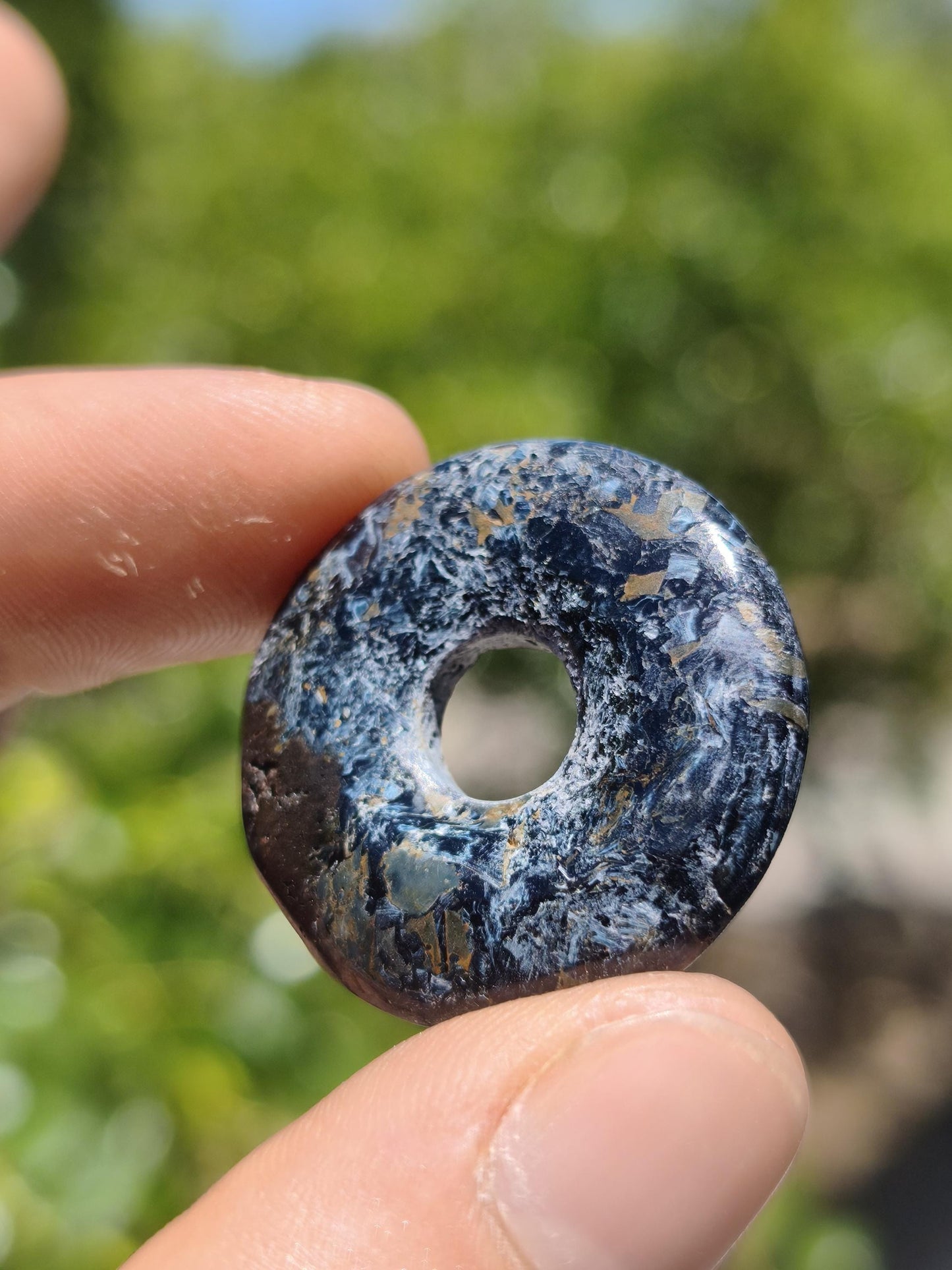 Pietersite blau - Edelstein Donut Kette Rarität selten Schutzsymbol Heilstein Kristall HIPPIE Boho Tibet Ethno Mann Frau Geschenk Er Sie