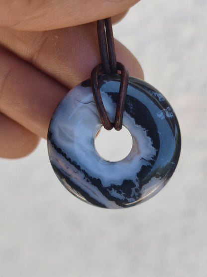 Achat black schwarz 30mm - Edelstein Donut Kette Mann Frau Vater Mutter Tochter Freund Heilstein Glück Schmuck Hippie Natur Rarität Geschenk
