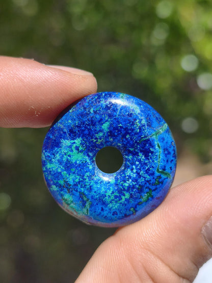 Azurit - Malachit - Chrysocoll blau grün ~ Edelstein Kette HIPPIE GOA Boho Tibet Ethno Nature Donut Schutzsymbol Heilstein Sammler Mann Frau