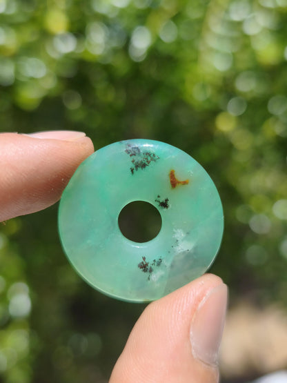 Chrysoprase Edelstein Donut Kette grün Natur GOA Boho Hippie Ethno Schutzsymbol Heilstein Sammler Unikat Mann Frau Er Sie Geschenk Anhänger