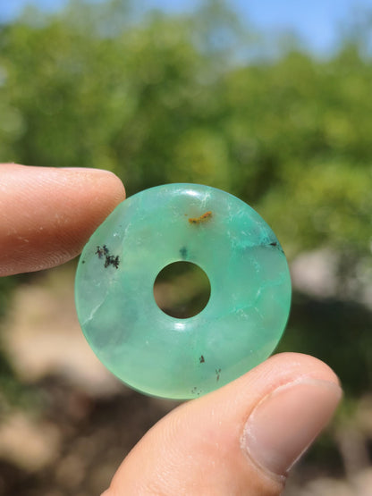 Chrysoprase Edelstein Donut Kette grün Natur GOA Boho Hippie Ethno Schutzsymbol Heilstein Sammler Unikat Mann Frau Er Sie Geschenk Anhänger