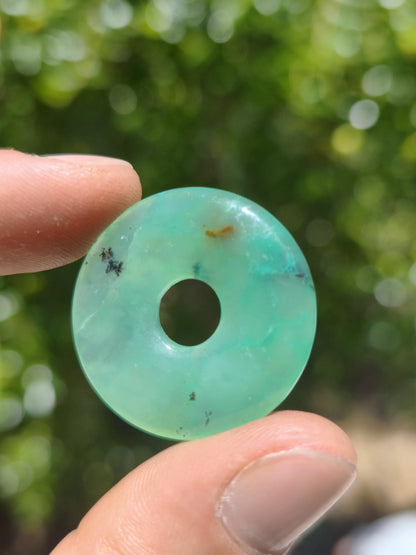 Chrysoprase Edelstein Donut Kette grün Natur GOA Boho Hippie Ethno Schutzsymbol Heilstein Sammler Unikat Mann Frau Er Sie Geschenk Anhänger