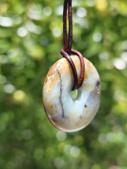 Opal Andenopal blau ~ Edelstein Kette HIPPIE GOA Boho Ethno Nature Donut Schutzsymbol Heilstein Matrix Sammler Mineral Rarität Mann Frau