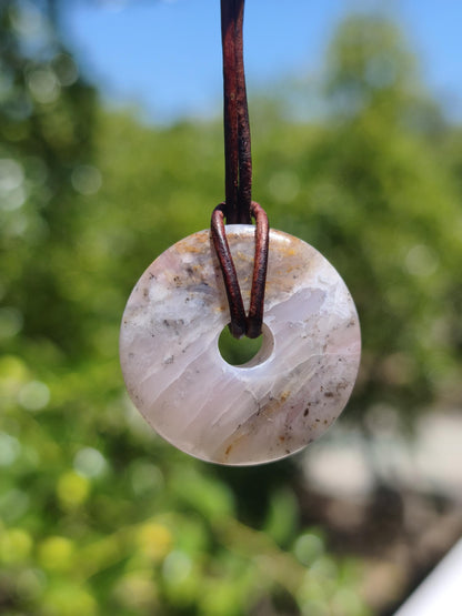 Andenopal rosa - Edelstein Kette HIPPIE GOA Boho Tibet Ethno Nature Donut Heilstein Rarität Männer Frauen Geschenk Anhänger Er Sie Unikat