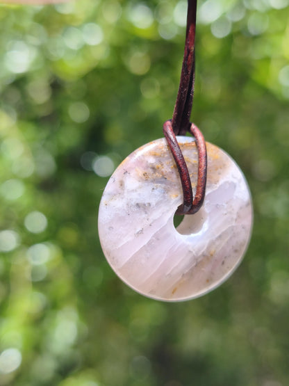 Andenopal rosa - Edelstein Kette HIPPIE GOA Boho Tibet Ethno Nature Donut Heilstein Rarität Männer Frauen Geschenk Anhänger Er Sie Unikat