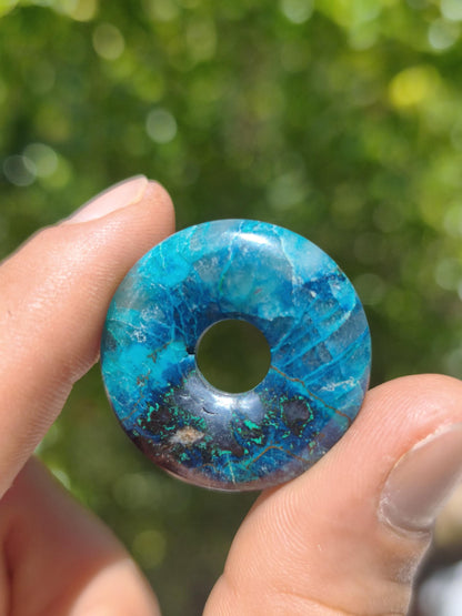 Shattuckit - Chrysocoll Donut 30mm Edelstein Kette Heilstein Schutzsymbol Mann Frau Glück HIPPIE GOA Boho Tibet Ethno Natur Rarität Geschenk