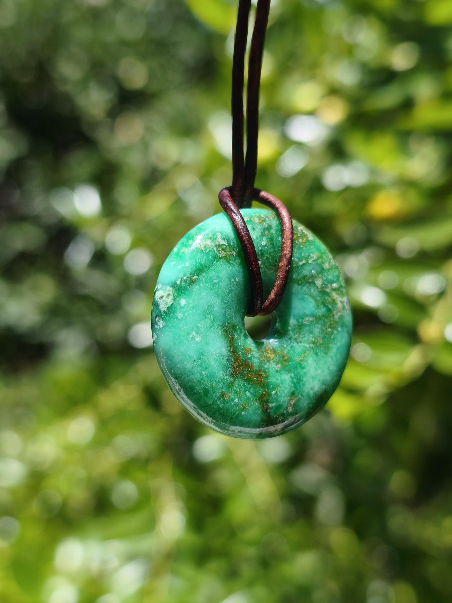 Variscit 30mm Edelstein Kette Donut Pi Scheibe rund Heilstein grün Natur Rarität Geschenk Mann Frau Er Sie Freund Bruder Glück Anhänger
