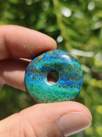 Azurit - Malachit - Chrysocoll blau grün ~ Edelstein Kette HIPPIE GOA Boho Tibet Ethno Nature Donut Schutzsymbol Heilstein Sammler Mann Frau