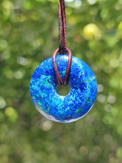 Azurit - Malachit - Chrysocoll blau grün ~ Edelstein Kette HIPPIE GOA Boho Tibet Ethno Nature Donut Schutzsymbol Heilstein Sammler Mann Frau