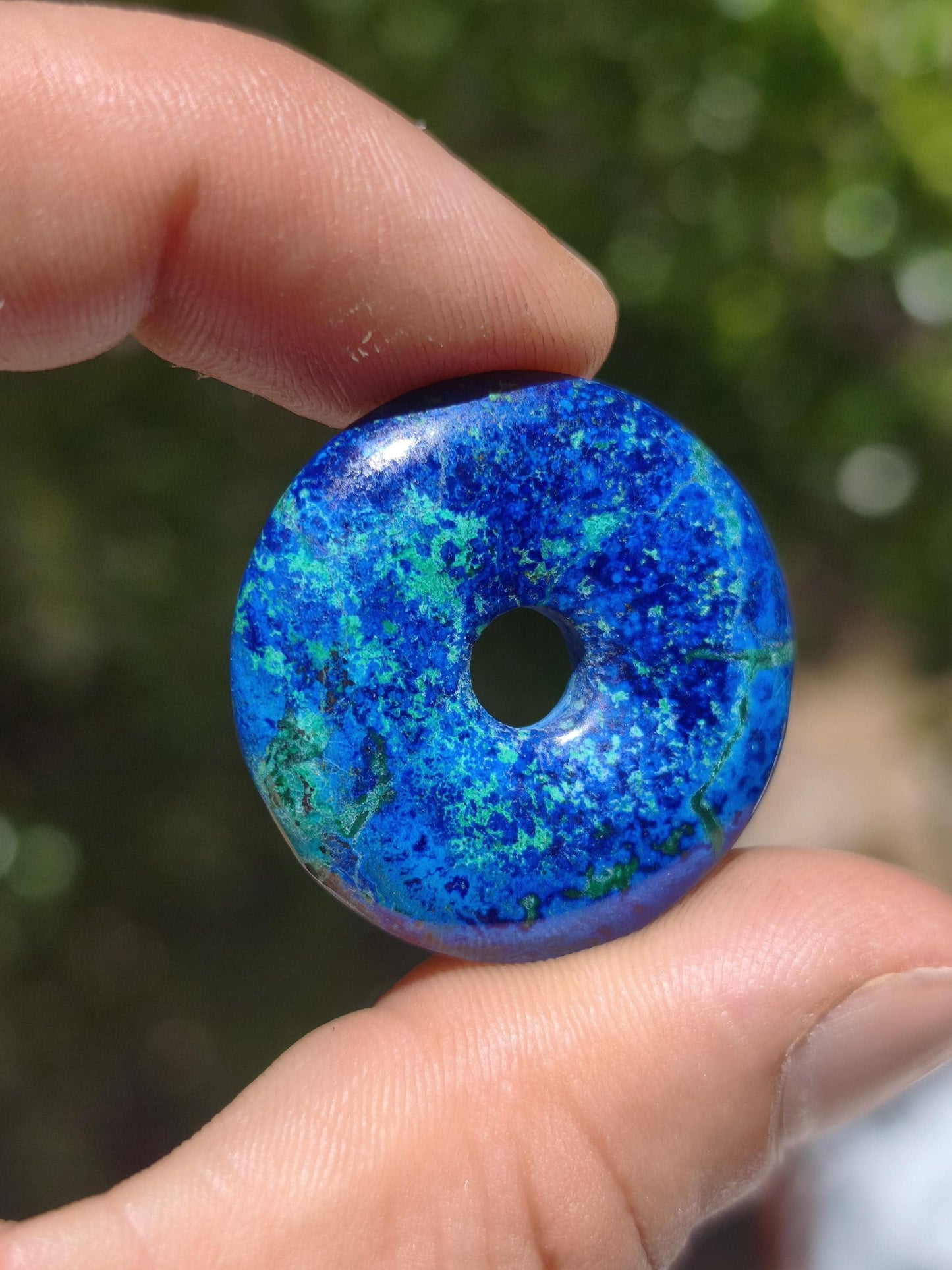 Azurit - Malachit - Chrysocoll blau grün ~ Edelstein Kette HIPPIE GOA Boho Tibet Ethno Nature Donut Schutzsymbol Heilstein Sammler Mann Frau