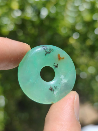 Chrysoprase Edelstein Donut Kette grün Natur GOA Boho Hippie Ethno Schutzsymbol Heilstein Sammler Unikat Mann Frau Er Sie Geschenk Anhänger
